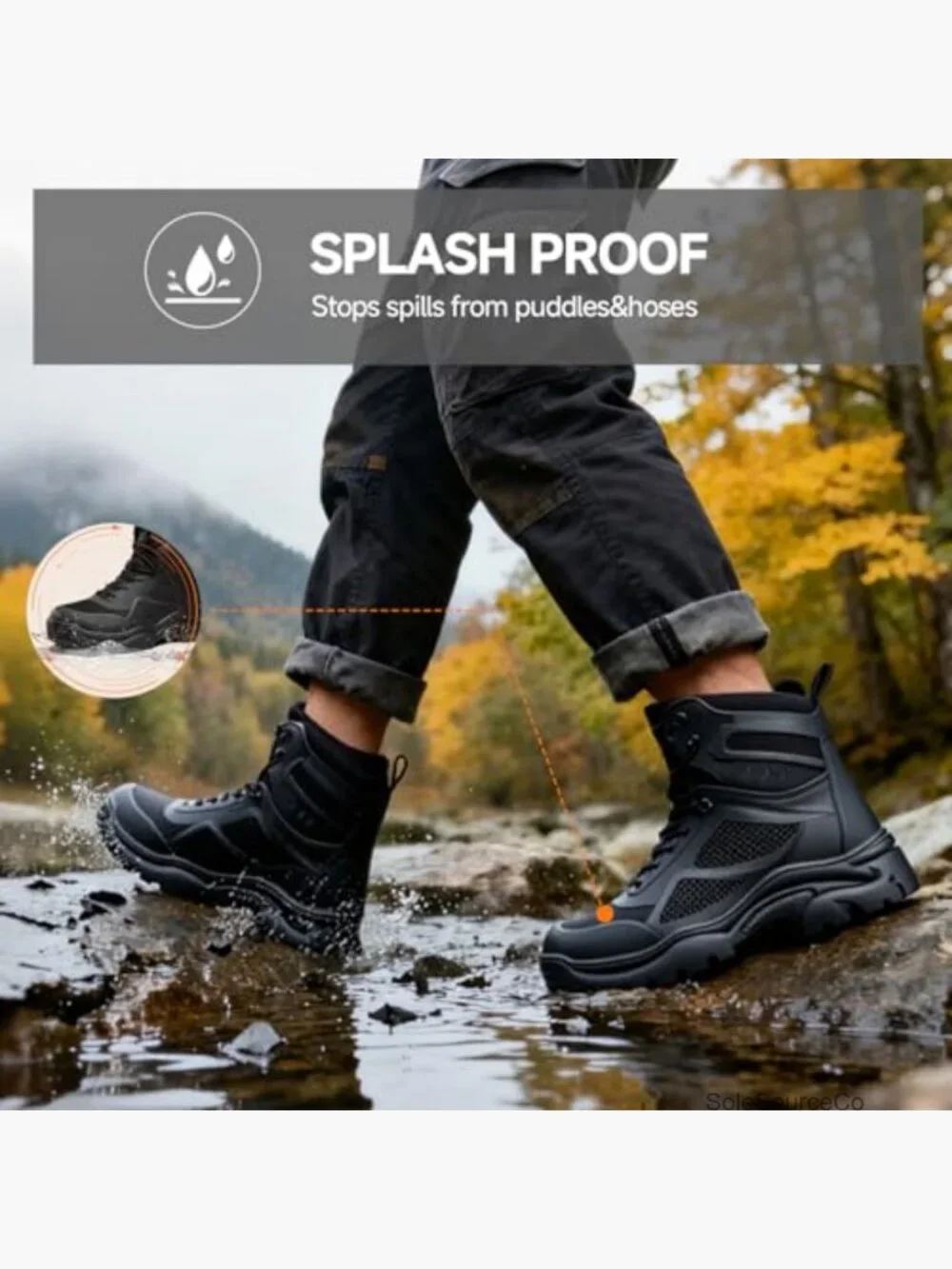 Steel Toe Work Boots Men Breathable Safety Shoes Puncture Resistant Lace Up